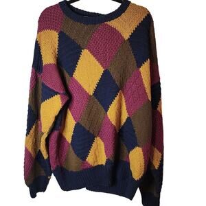 Vintage Tally Ho Creation Multi Colored Argyle Sweater Mens size XL Retro Cotton